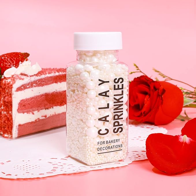 Edible White Pearl Sugar Sprinkles Candy 120g/ 4.2oz Baking Cake Sprinkles Cupcake Toppers Ice Cream Toppings Cookie Decorations Wedding Party Valentines Halloween Christmas Mother's Day Supplies
