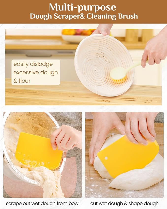 Bread Proofing Basket Set, PITCH PULSE 9 Inch Round and 10 Inch Oval Banneton Bowl with Sourdough Bread Making Tools Kit