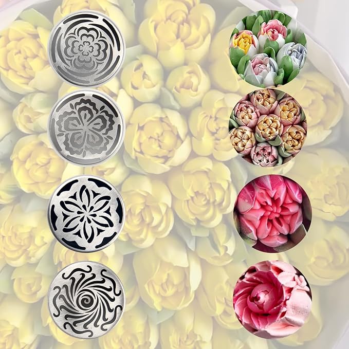 Russian Piping Tips Set 2PCS Stainless Steel Cake Decorating Kit for 3D Flowers Roses Extra Large Icing Nozzles Flower Tips Baker Tools for Wedding Birthday Cakes Cupcakes Cookies (Silver A-2)
