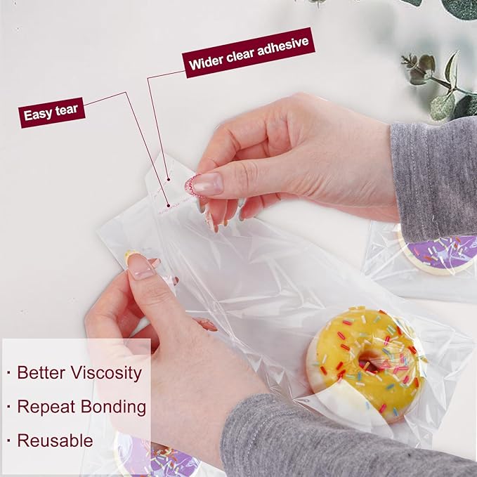 300PCS Clear Self Sealing Cellophane Bags - Cookie, Candy & Bread Bags (5x7 Inches)