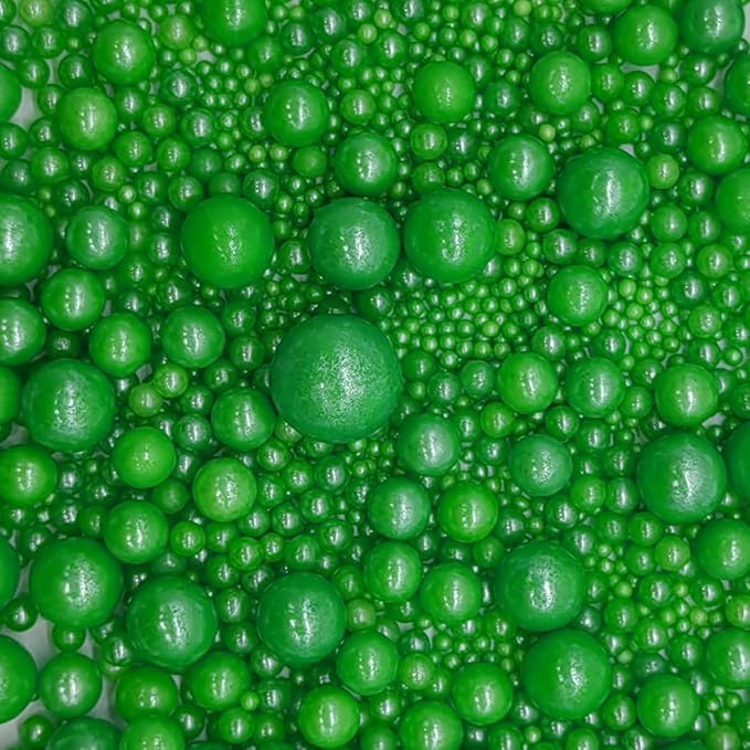 Edible Christmas Green Sugar Pearls Sprinkles Candy Mix Size Pearls Cake Decorations Cupcake Toppers Decorating Perfect for Wedding Party Valentine Christmas Supplies 4.58OZ