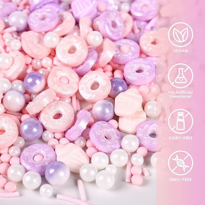 Donut Sprinkles Mix | Pink Purple Romantic | Sprinkles for Cake Decorating | Cupcake Toppers | Ice Cream | Cookie | Fancy Candy | 3.52oz