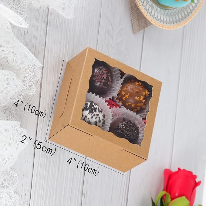 80 Pack 4x4x2 Bakery Treat boxes Cookies Boxes Mini Baking Boxes for Cake,Pie, Cinnamon Roll Treat,Chocolate Truffle Box Party Wedding Favor