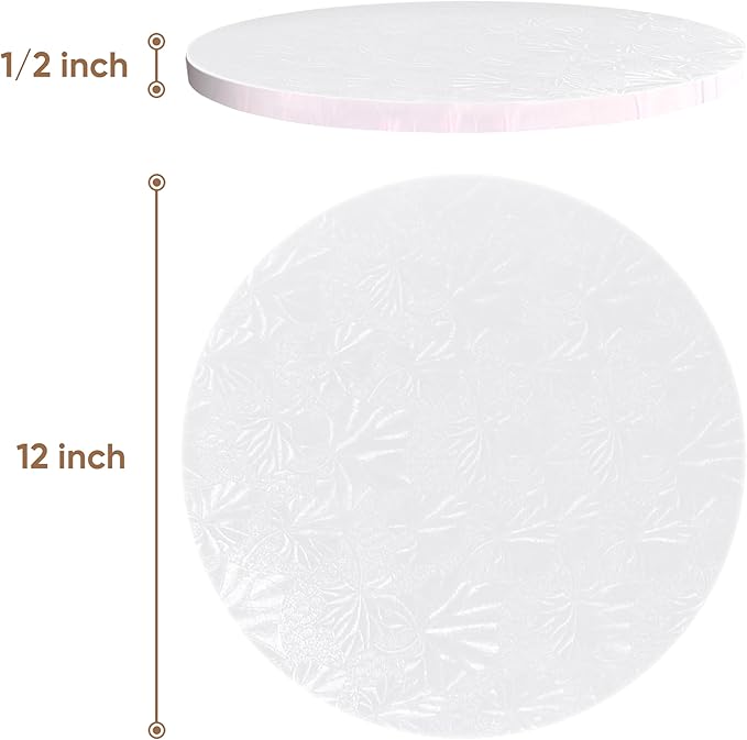 Thick, Round Cake Boards, 12-Inch Round White - Sturdy, Fully Wrapped Edged Cardboard Cake Drums – Heavy-Duty, Bend-Resistant 12-Inch Cake Boards Round for Elegant Minimalist Displays (6-Pack)