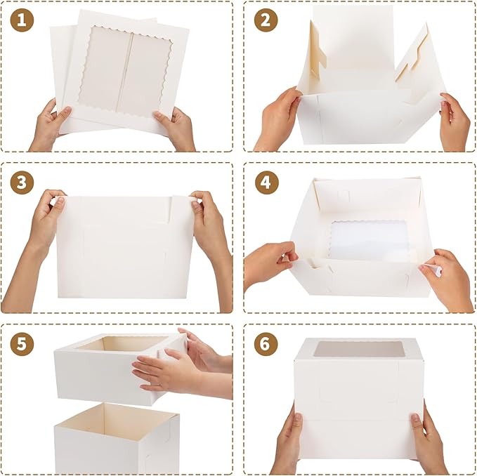 Moretoes 28pcs Cake Boxes, 10x10x8 Inch Bakery Boxes, Cake Boxes for Pastries, Desserts, Pie, Valentine's Day, Mother's Day, Birthday Party, White