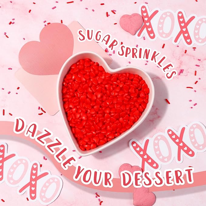 Red Hearts Valentine Sprinkles for Cake Decorating Edible Sugar Sprinkles for Cookies Chocolate Ice Cream Cupcake Topper, 3.5 ounce Red Sprinkles Perfect for Christmas Wedding