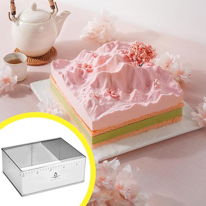 Adjustable Rectangle Mousse Cake Ring Mold - Extendable Stainless Steel Rectangle Shaped Cake Cutter, Bakeware for Customized Baking - Heavy Duty Baking Accessories - 9.8 * 7.5 * 4IN