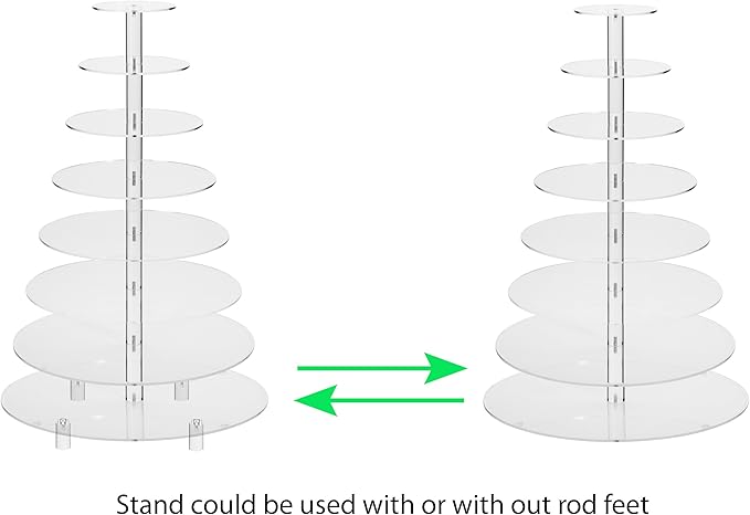 Jusalpha® 8 Tier Wedding Party Acrylic Round Cake Stand/Cupcake Stand Tower/Dessert Stand/Pastry Serving Platter/Food Display Stand for Big Event (8RF)