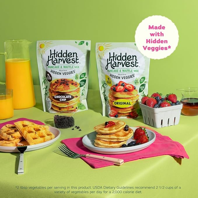 Hidden Harvest Chocolate Pancake & Waffle Mixes: Non-GMO Project Verified, Made with Hidden Veggies You Can't See or Taste, 7g of Protein per Serving, Just Add Water, Fluffly Pancakes for a Delicious Breakfast (20 oz)