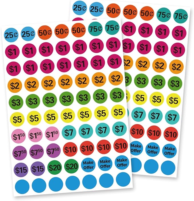 Removable Garage Sale Stickers, 1750 Pcs Yard Sale Price Sticker, 3/4" Round Preprinted Garage Sale Price Stickers Labels for Flea Markets, County Fairs & Retail