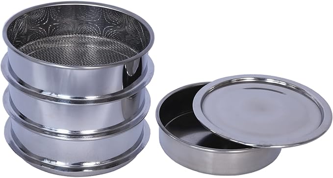 3 Pcs Lab Sieves，6 Inch Diameter Test Sifter with Tray and lid