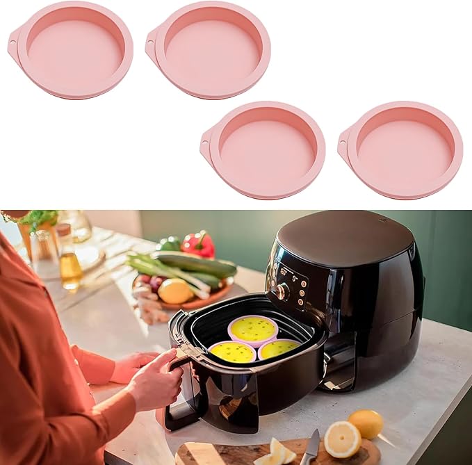 4 Pcs Air Fryer Egg Molds, Silicone Egg Bite Molds for Baking Muffin Top Pan Toast, Non-Stick Air Fryer Accessories (Pink)
