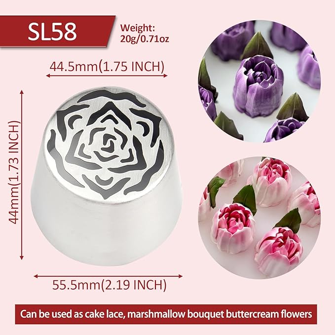 Extra Large Russian Piping Tips for Marshmallows Stainless Steel Flower Frosting Nozzles many styles Cake Decorating Baking tool for Buttercream, Cupcakes Cookies(SL58)