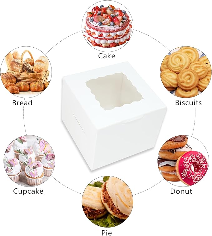 20 pcs Cake Boxes 6x6x5Inch Bakery Boxes with Window White Cupcake Boxes