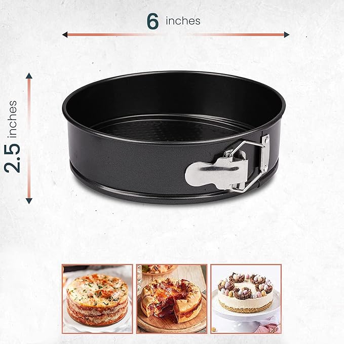 RFAQK Non-Stick 6 Inch Cake Pan with Removable Bottom - Leakproof Springform Pan with 50Pcs Parchment Papers - Perfect for Cakes, Cheesecakes, and Compatible with 3 Qt Instant Pot - Bonus E-Book