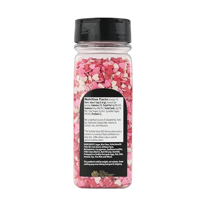 GranAroma Heart Sprinkles, Sweet Decorative Topping, Perfect for Baking & Desserts (9.6 Ounce)
