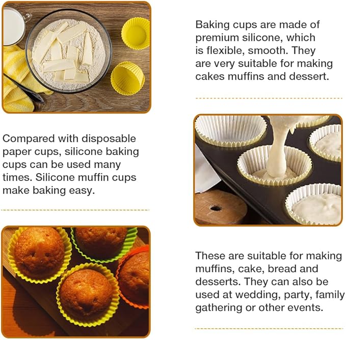 Extra Large Silicone Cupcake Baking Cups 12 Pack, 3.54 Inch Cupcake and Muffin Liners, Reusable Jumbo Silicone Baking Cups Easy to Clean, Great for Cupcake, Muffin, Mousse