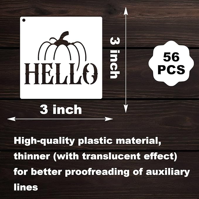 56 Pcs Fall Stencils for Crafts Reusable 3x3 Inch Small Painting Templates on Wood DIY Thanksgiving Autumn Holiday Canvas Fabric Home Decoration