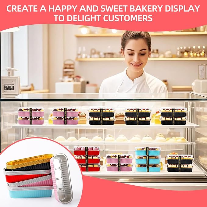 Mini Loaf Pans with Lids and Spoons Sealing Sticker,120 Pcs 6.8oz Cake Pans for Baking Disposable Aluminum Foil Christmas Cake Pan (mixed)