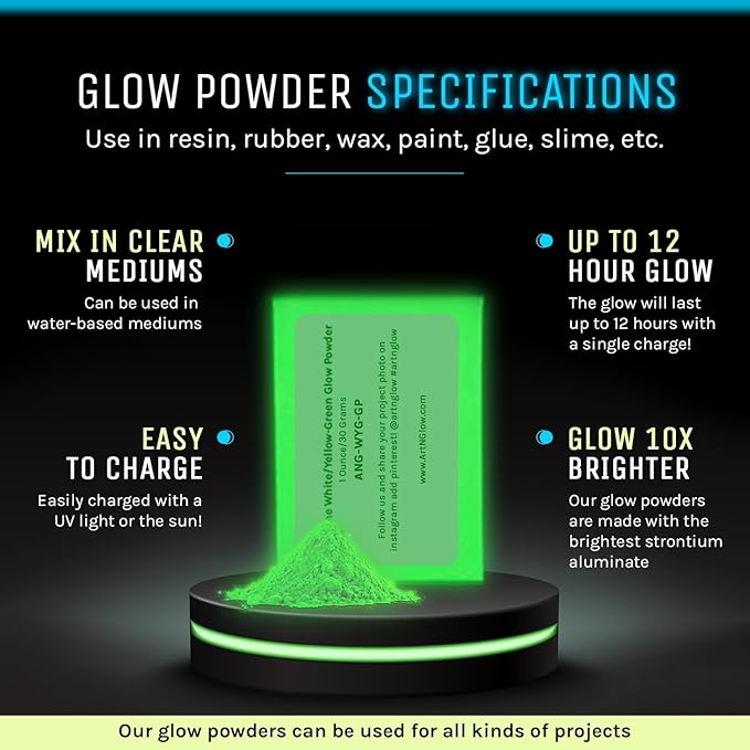 Glow in The Dark Pigment Powder - Neutral and Fluorescent Color for Art Painting, Fine Art, Nail Art Paint, and DIY Crafts - Long Lasting, 10+ Color Options - Fluorescent Blue - (12 Grams/ .42oz)
