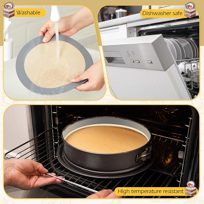 Honeydak 3 Set Silicone Baking Mat for 4, 7, 9 Inch Springform Pan Protector Prevent Cake from Sticking to Bottom and Side Easy Clean Nonstick Silicone Liners for Baking Cheesecake Pan(Gray)