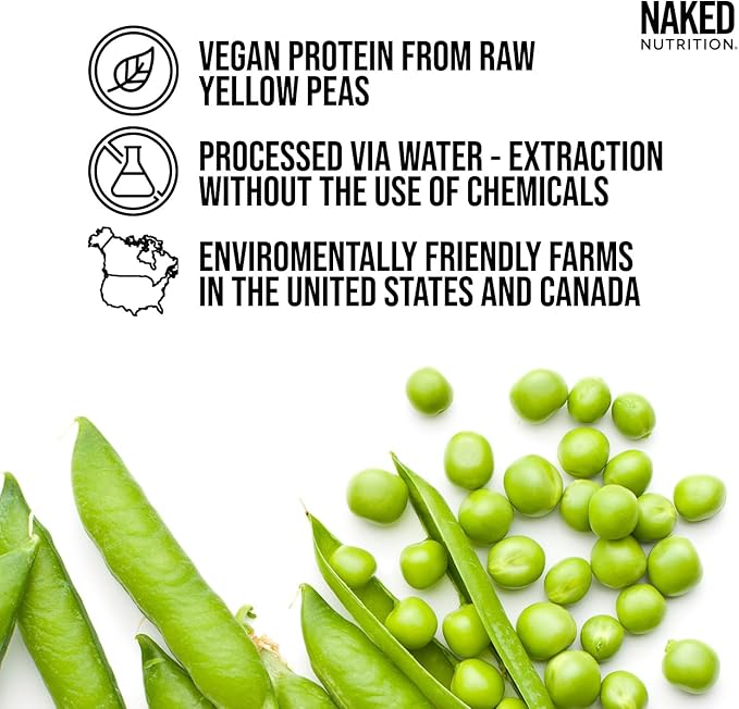 NAKED Vanilla Pea Protein Isolate from North American Farms, Only 3 Ingredients, Vanilla Vegan Protein, Gluten-Free, Soy Free, GMO Free - 1LB