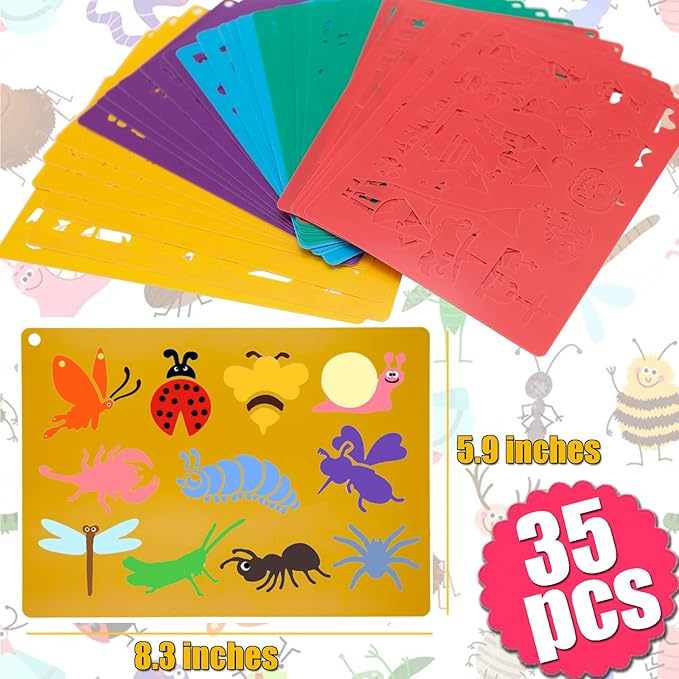 Stencils for Kids,35 PCS Drawing Stencils Templates Kids Reusable Plastic Stencils with Variety of Themes/Shapes,Girls Boys Christmas Birthday Gift