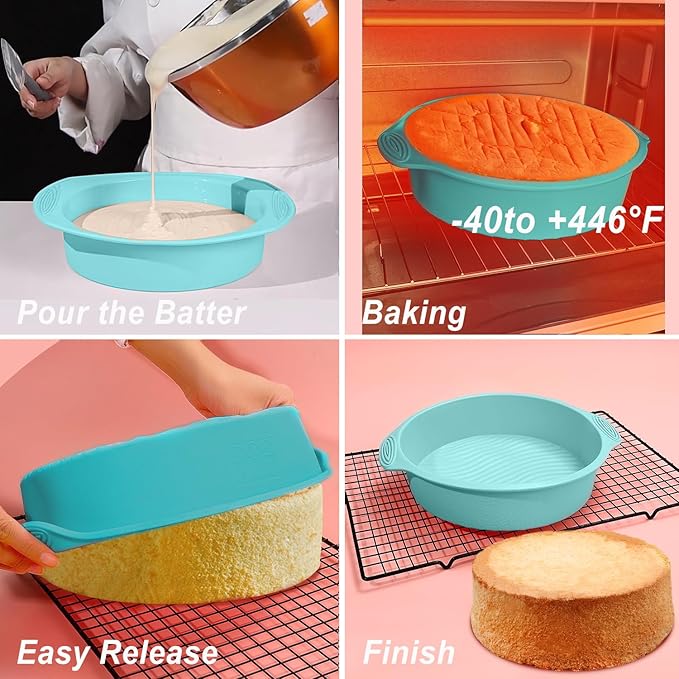 7in1 Nonstick Silicone Baking Cake Pan Cookie Sheet Molds Tray Set for Oven, BPA Free Heat Resistant Bakeware Suppliers Tools Kit for Muffin Loaf Bread Pizza Cheesecake Cupcake Pie Utensil