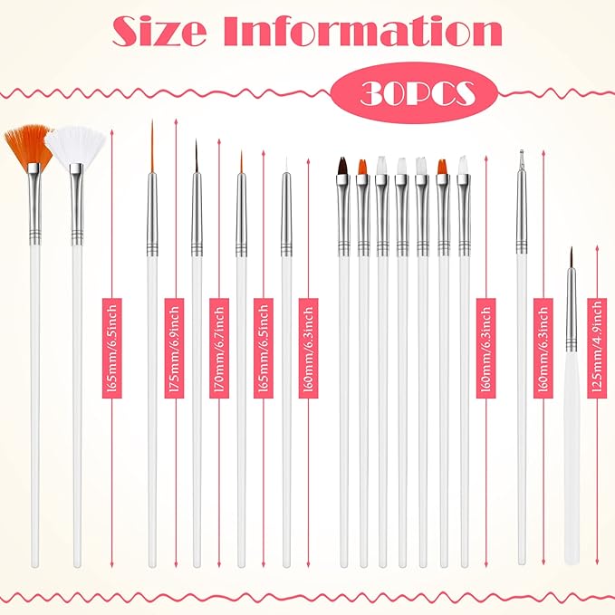 Lounsweer 30 Pcs Cake Decorating Brushes Cake Painting Brushes Food Paint Multiple Function Fondant Cookie DIY Tool Set Icing Pastry Tool for Baking (White)