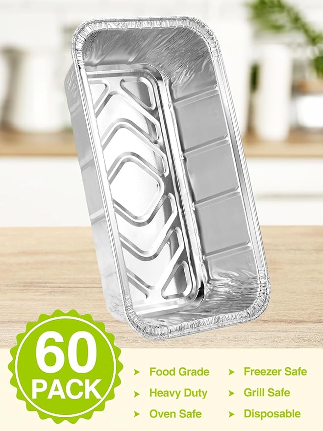 60 Pack 8.5x4.5x2.5 Disposable Aluminum Loaf Pans - 2 Lb Small-Aluminum-Foil-Pans-Tin-Foil-Baking-Pans-Tin-Trays-Food-Containers-for-Baking-Cakes-Bread-Meat-Loaves