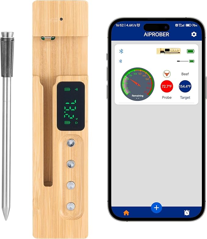 VEVOR Wireless Meat Thermometer, 500 ft Range Wireless Bluetooth Meat Thermometer, Digital Cooking Food, Waterproof Smart Meat Probe with One Probe, for Grilling, Smoker, BBQ & Oven