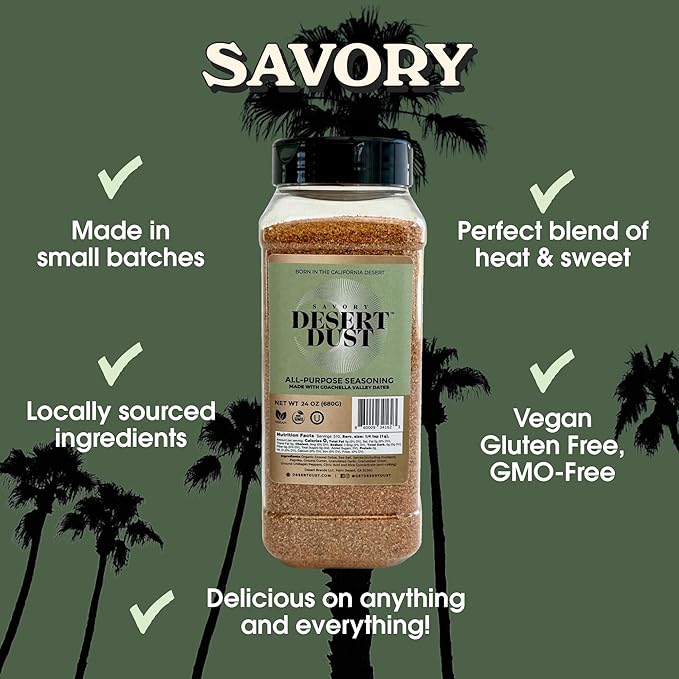 Desert Dust Savory Seasoning – Organic Date Sugar Gourmet Blend | Smoky, Sweet & Low-Glycemic | All-Purpose Rub for Chicken, Fish, Veggies & More | Gluten-Free, No MSG, No Brown Sugar (24oz)