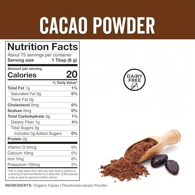226g/2pack, Raw Organic Cacao Powder - Cold-Processed Unsweetened Cocoa, High Antioxidant Superfood for Protein Shakes & Hot Chocolate, Keto/Paleo Friendly