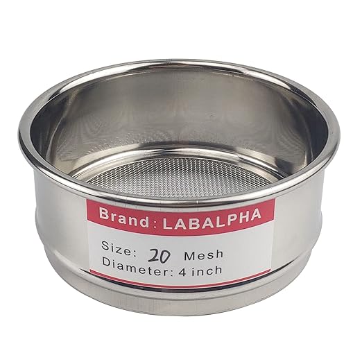 LABALPHA 20 Mesh Lab Sieves, Test Sieve #20 Mesh, 4'' Diameter, 304 Stainless Steel Wire Cloth (0.9mm)