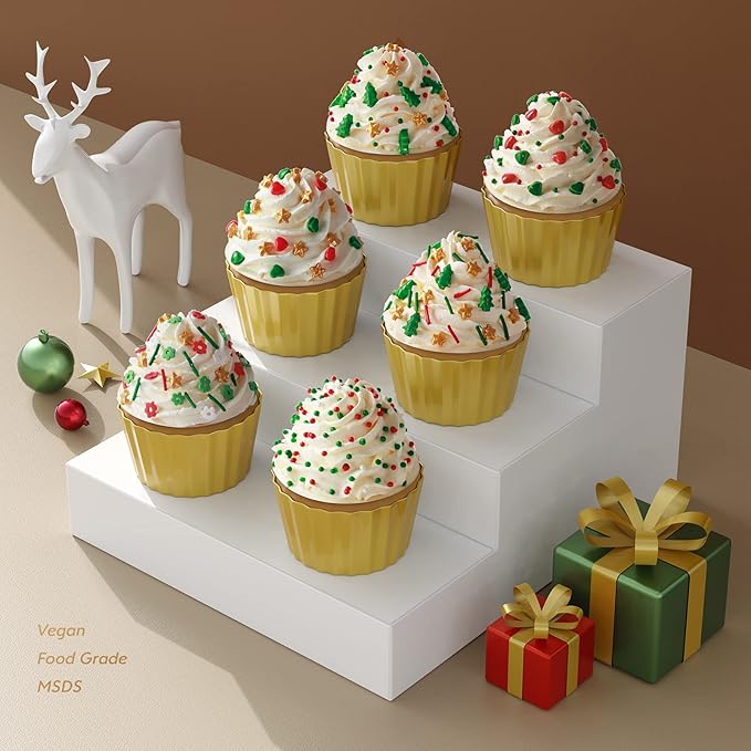 Christmas Sprinkles for Cake Decorating - Fancy Star Cake Sprinkles 6 Cell Edible Cupcake Sugar Mix Set for Holiday Cookie Jimmies for Baking Red Green Gold -6.7OZ