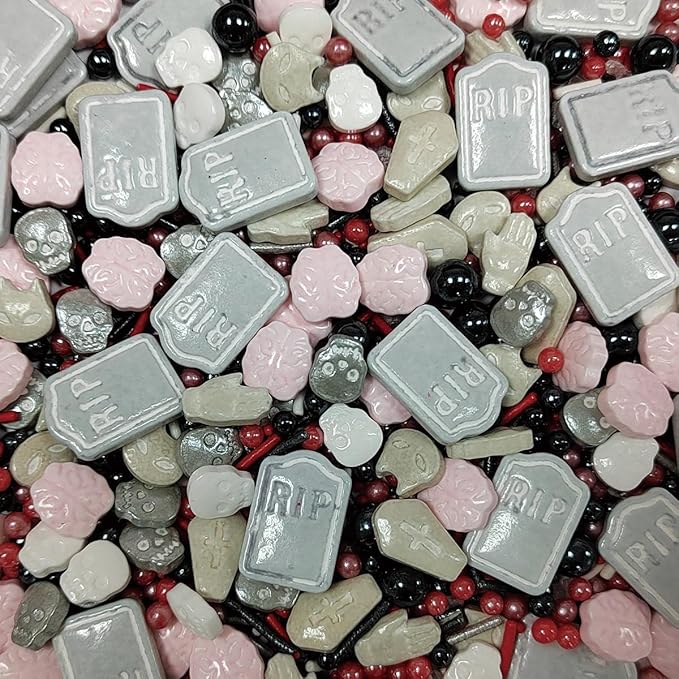 Halloween Sprinkles Edible Red Black Sprinkles for Cake Decorating, Tombstone Skull Palm Bloody Sprinkle Mix for Cupcakes Cake Toppers Cookies Baking Decoratings