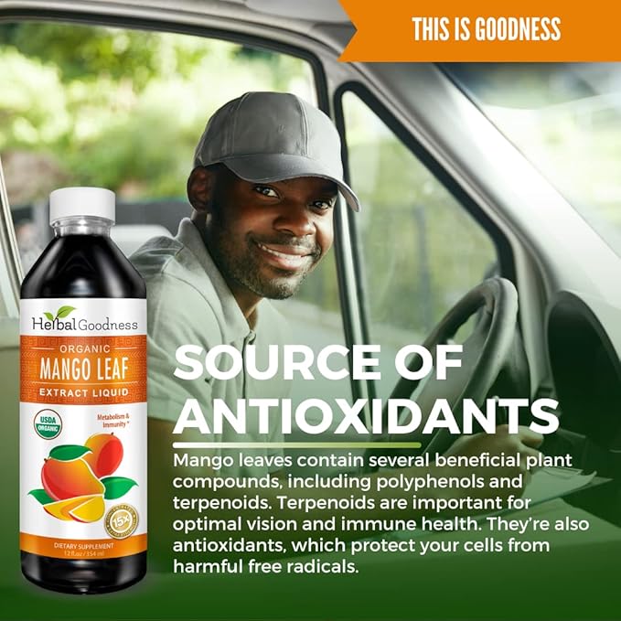 Mango Leaf Extract Liquid Organic - African Mango - Gut, Immunity, Digestive Support, General Wellness - Natural Supplements -12oz btl - Herbal Goodness