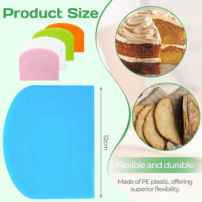 5 Pcs Dough Scraper Bench Scraper 4.65x3.66" Plastic Flexible Bowl Scraper Sharp-Edged Multi-Angle Cake Scraper Non-Slip Baking Tool Decorating Tool Shaping Tool (5Pcs Five colors)