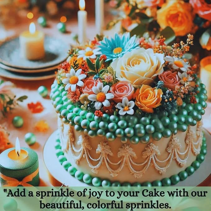 Confect Sprinkle- Love Disco Balls Green Shimmer Pearls - Edible Sprinkles for Cake and Cupcake Decoration – Vegan, Gluten-Free, Nut-Free, Soy-Free, Dairy-Free, Palm Oil-Free - 4.2 Oz