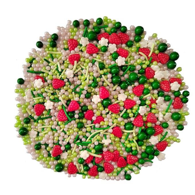 Homankit Strawberry Sprinkles White Mini Flowers Cookie Decorations Baking Cake Cupcake Topper Decoration 3.35 Ounce