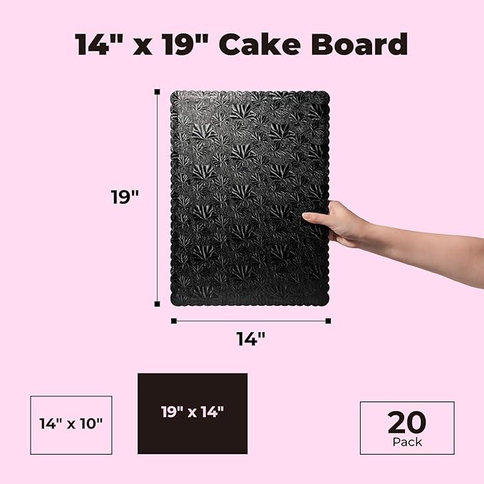 Fit Meal Prep [20 Pack 19x14 Rectangle Cake Boards Black Cardboard Cake Base, Half Sheet Disposable, Desserts and Pastries Food Bottoms, Grease Proof and Moisture Resistant
