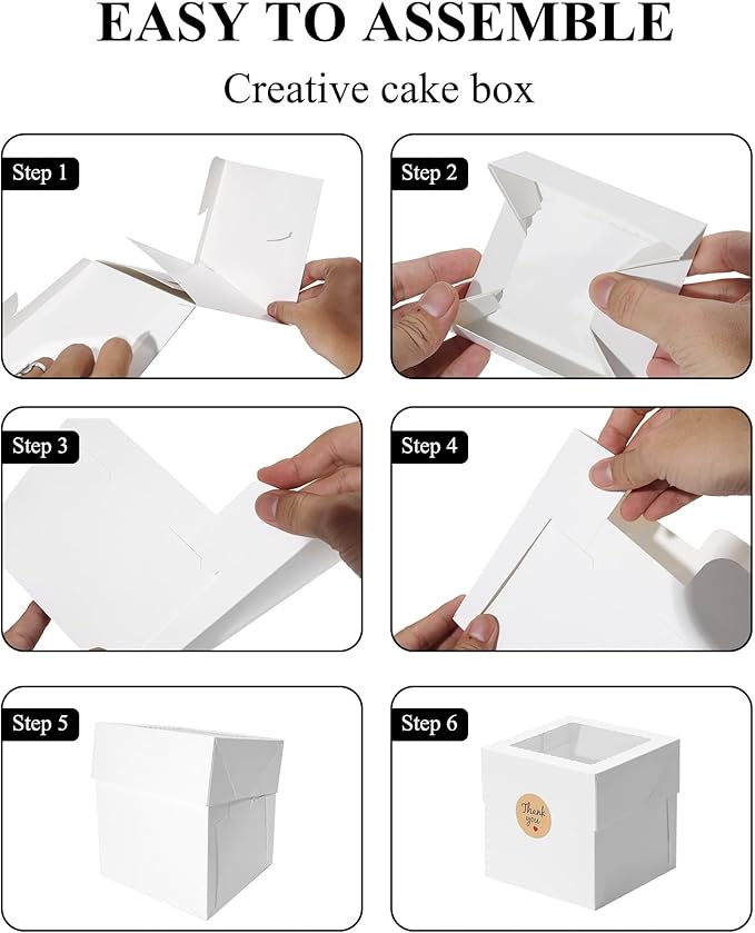COTOPHER 5Pcs 6x6x6 Inches Mini Cake Boxes, Square Bakery Boxes with Window, Cake Containers for Pastries, Cookies, Chocolates, Cupcakes, Birthday Party Cake Decorating Supplies for Gift Giving