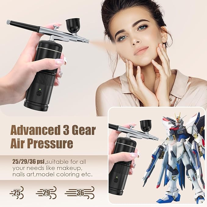 Airbrush Kit - Auto Handheld Airbrush Rechargeable Airbrush Compressor Nail Airbrush Machine - Airbrush Set Portable Wireless Air Brush for Nail Art Barber Makeup Model Painting Cake Decor
