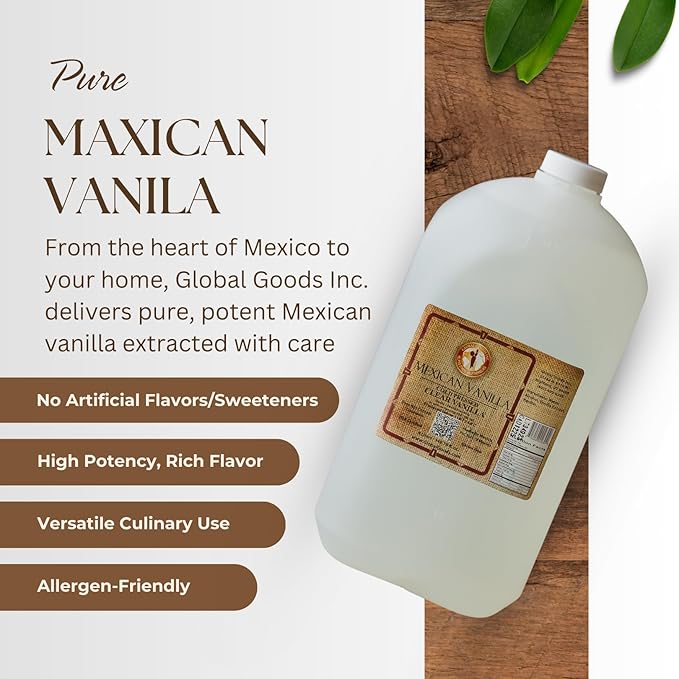 Pure Clear Mexican Vanilla Extract (135.25fl oz) – Gluten-Free, Coumarin-Free Vanilla for Baking, Cakes, Cookies, Coffee & Desserts – Cold Pressed, Natural Vanilla
