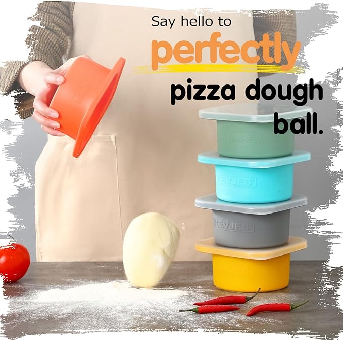 PLUS 1000ml Pizza Dough Proofing Containers for DIY family Artisan Pizza, Food Grade Silicone Stackable Boxes with Lids, Freezer, Fridge, Dishwasher Safe,4sets(Blue)