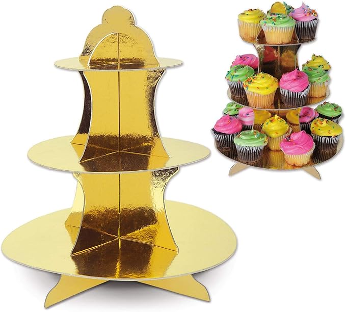 Beistle Metallic Cupcake Stands, 13.5", Gold, 2 Piece Pack