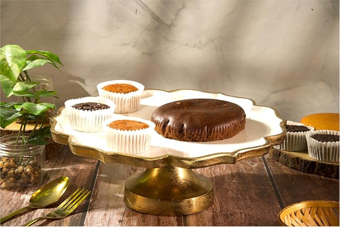 Cruiser’s Caché 16" Sculpted Metal Cake Stand, White Enamel and Rustic Gold Finish, Handcrafted
