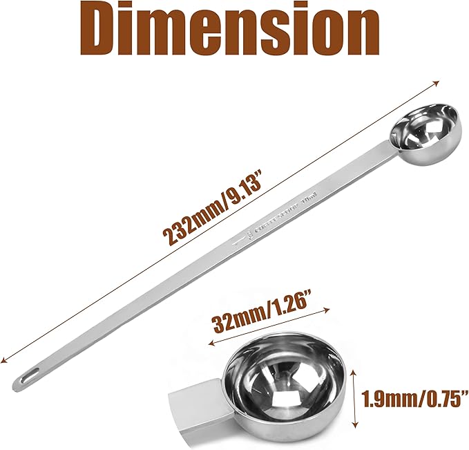 9.1'' Long Handle Teaspoon Measuring Spoon Coffee Scoop Stainless Steel – Metal Tablespoon 10ml Tsp or tbsp Measure for Tea Milk Ice Cream Baking Cooking Dry or Liquid Ingredients Kitchen Gadgets