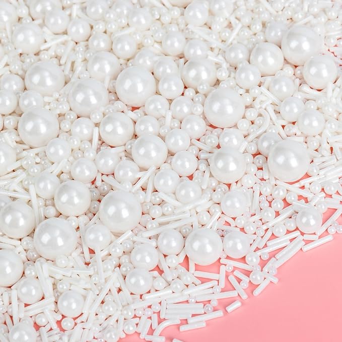Christmas Edible White Sprinkles for Cake Decorating,Edible Pearl Jimmies Sugar Mix Size 130g/4.58oz,Baking Candy Decorations,Cupcake Toppers,Cookie Donuts Ice Cream Dessert Decorating,Wedding Birthday Party Valentines Christmas Supplies