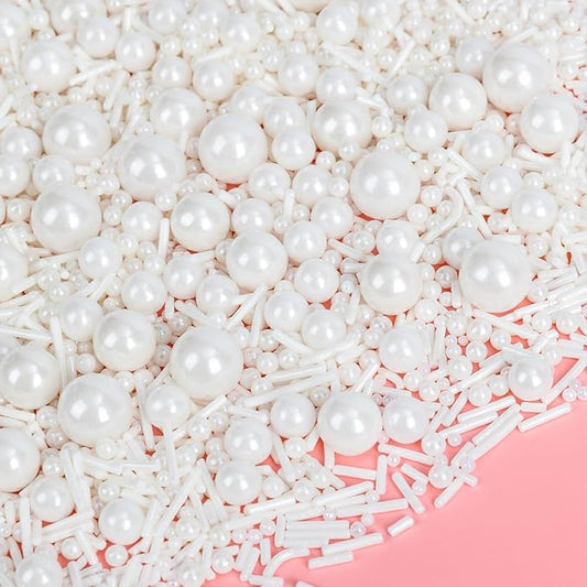 Christmas Edible White Sprinkles for Cake Decorating,Edible Pearl Jimmies Sugar Mix Size 130g/4.58oz,Baking Candy Decorations,Cupcake Toppers,Cookie Donuts Ice Cream Dessert Decorating,Wedding Birthday Party Valentines Christmas Supplies